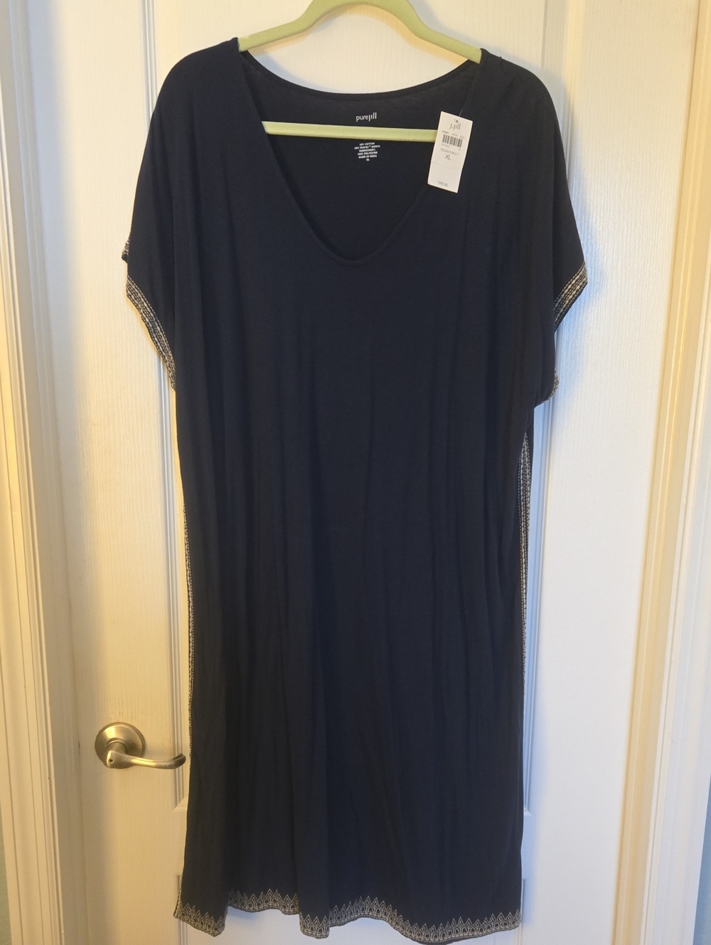 J. Jill Navy Women's XL Pure Jill Relaxed Embroidered T-Shirt Slit Dress  NWT